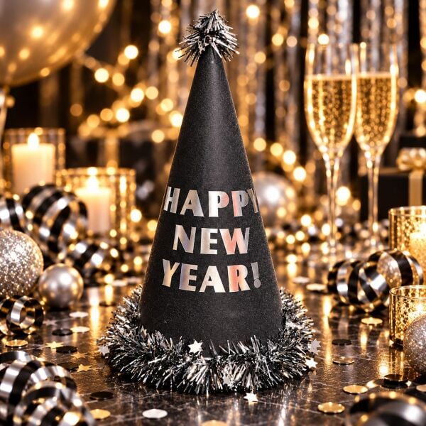ŞAPKA 12 Lİ HAPPY NEW YEAR GÜMÜŞ (1 KOLİ 600 AD)
