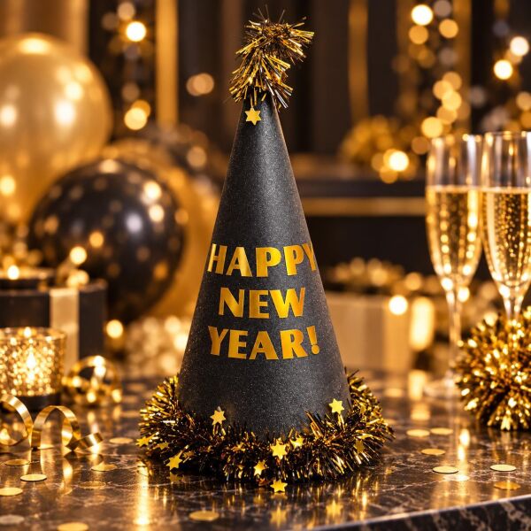 ŞAPKA 12 Lİ HAPPY NEW YEAR GOLD (1 KOLİ 600 AD)