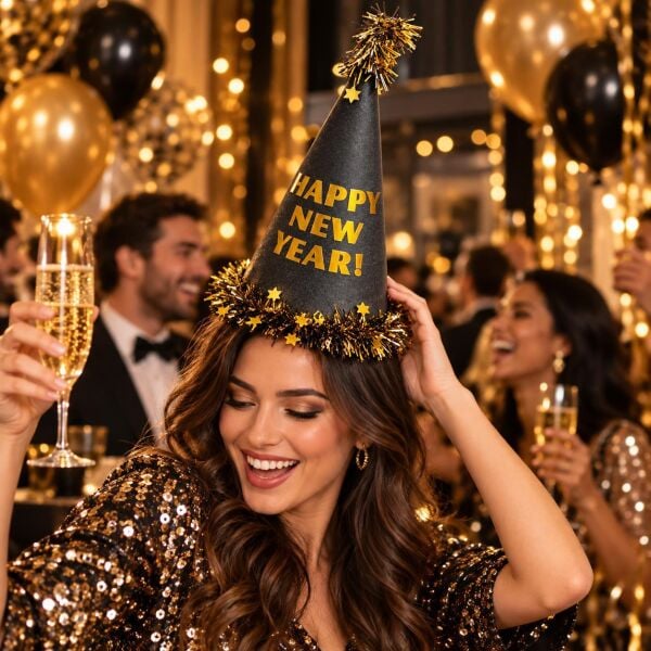 ŞAPKA 12 Lİ HAPPY NEW YEAR GOLD (1 KOLİ 600 AD)