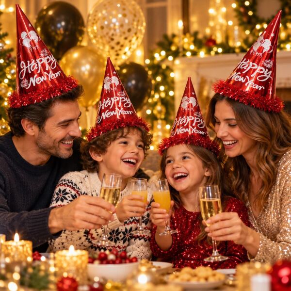 ŞAPKA 12 Lİ HAPPY NEW YEAR KIRMIZI (1 KOLİ 600 AD)