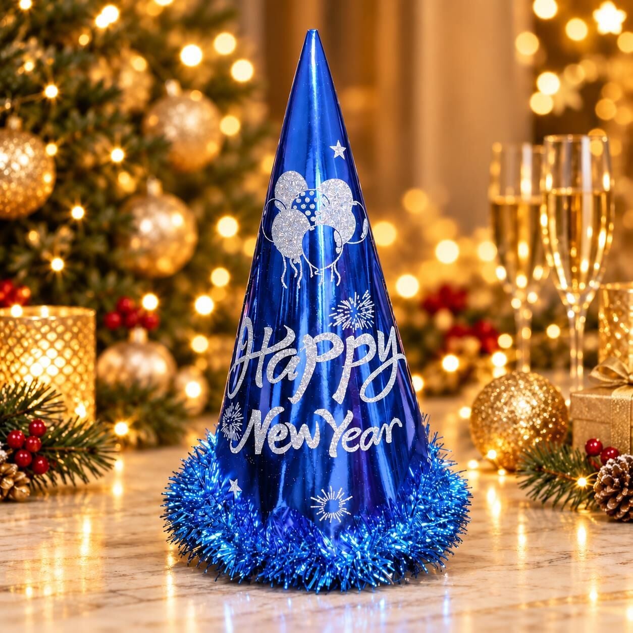 ŞAPKA 12 Lİ HAPPY NEW YEAR MAVİ (1 KOLİ 600 AD)