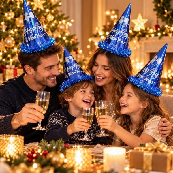 ŞAPKA 12 Lİ HAPPY NEW YEAR MAVİ (1 KOLİ 600 AD)