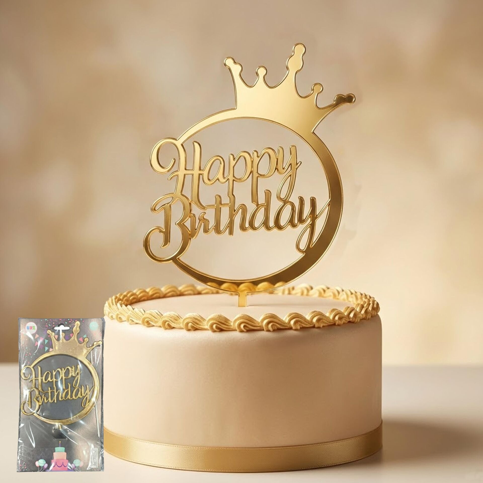PASTA YAZISI PLASTİK HAPPY BİRTHDAY GOLD YUV.TAÇLI