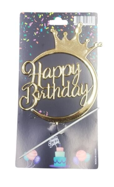 PASTA YAZISI PLASTİK HAPPY BİRTHDAY GOLD YUV.TAÇLI