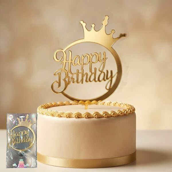 PASTA YAZISI PLASTİK HAPPY BİRTHDAY GOLD YUV.TAÇLI