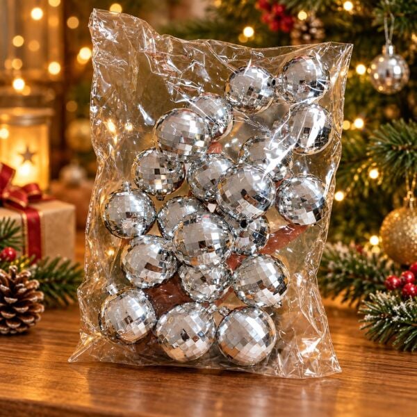 DİSKO TOPU NOEL 5 CM GÜMÜŞ 20 LU (1 KOLİ 110 PK)
