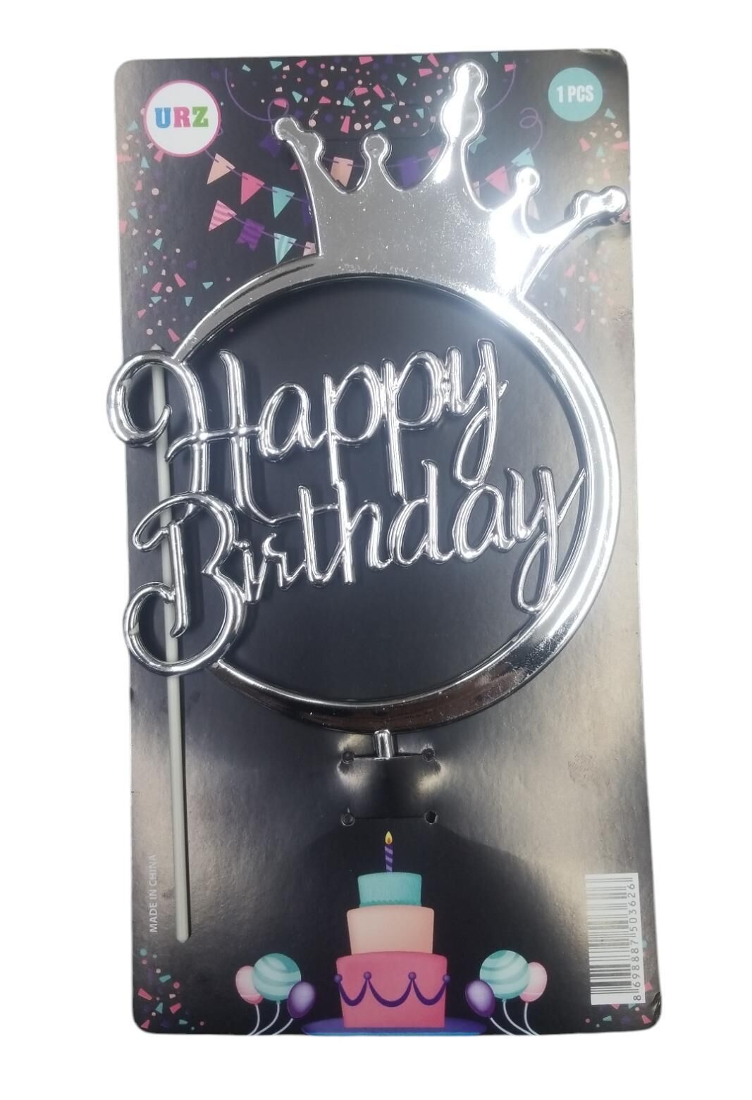 PASTA YAZISI PLASTİK HAPPY BİRTHDAY GÜMÜŞ TAÇLI