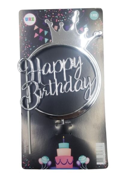 PASTA YAZISI PLASTİK HAPPY BİRTHDAY GÜMÜŞ TAÇLI