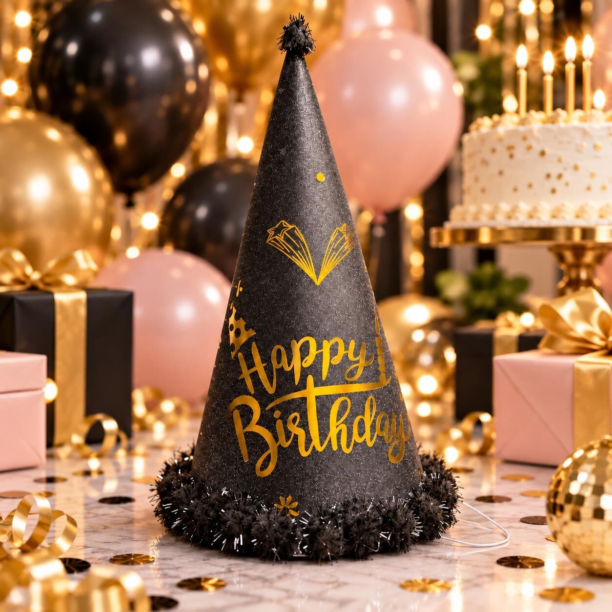 ŞAPKA 12 Lİ HAPPY BİRTHDAY SİYAH (1 KOLİ 360 AD)