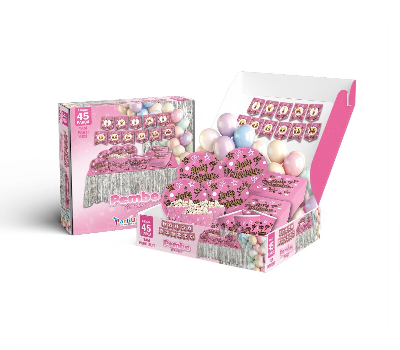 PARTİ SETİ 8 KİŞİLİK İYİKİ DOĞDUN PEMBE