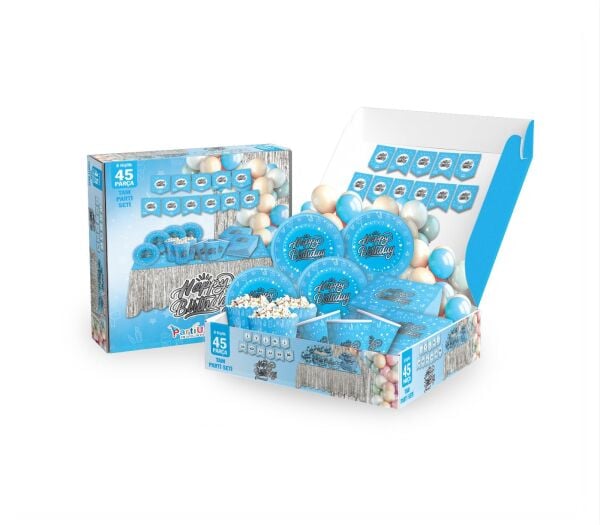PARTİ SETİ 45 KİŞİLİK HAPPY MAVİ