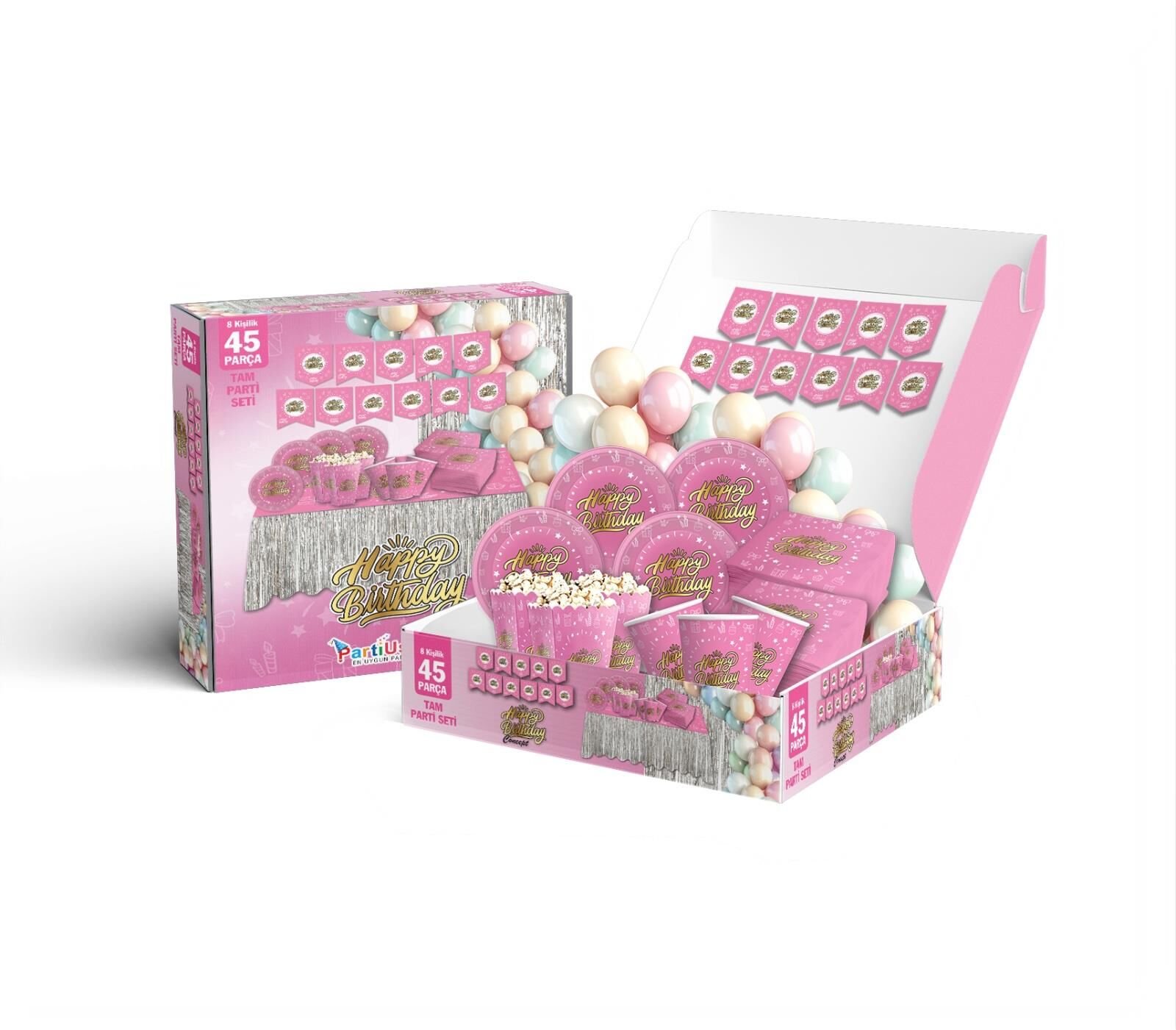 PARTİ SETİ 45 KİŞİLİK HAPPY PEMBE