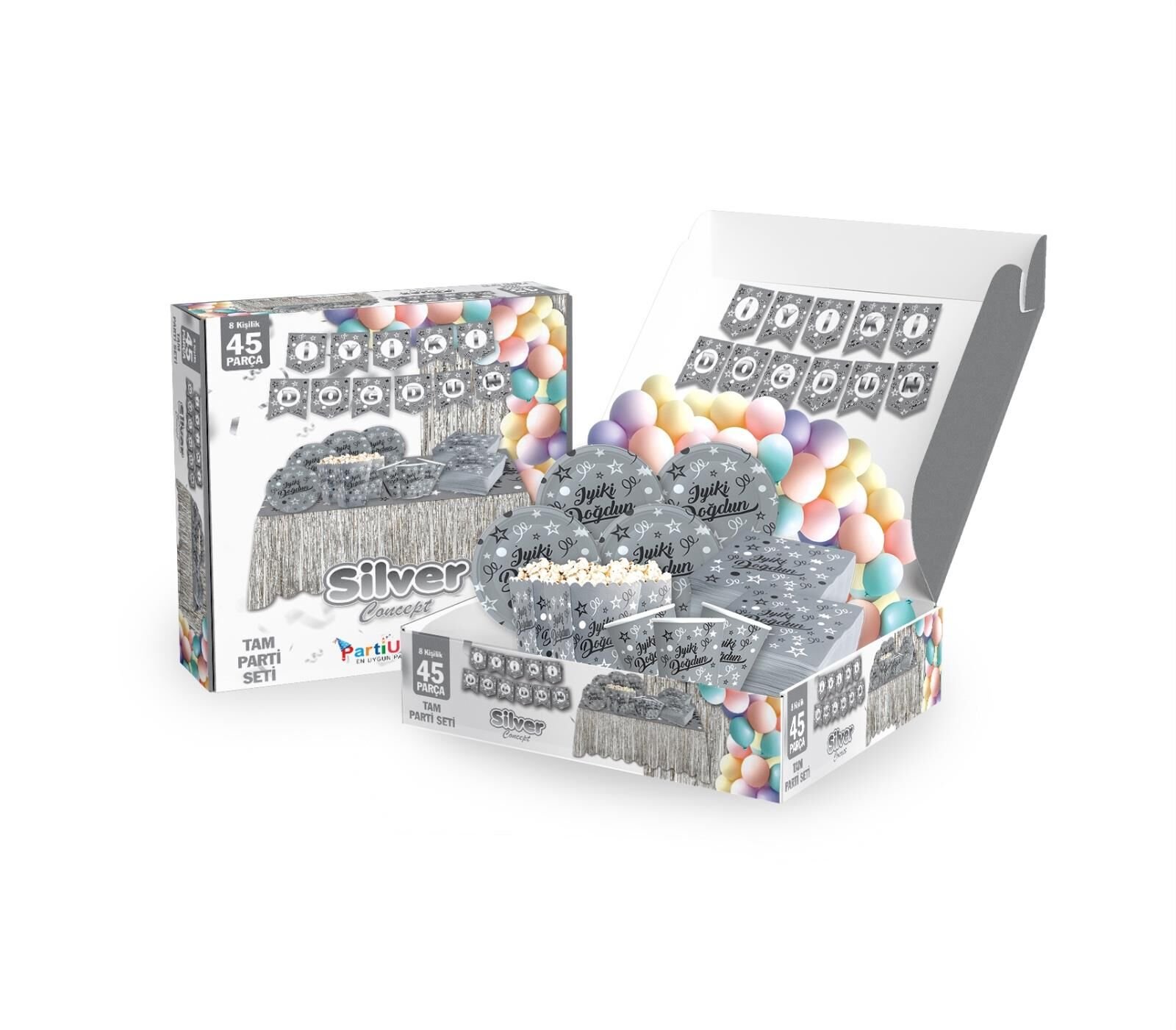 PARTİ SETİ 45 KİŞİLİK İYİKİ DOĞDUN GÜMÜŞ