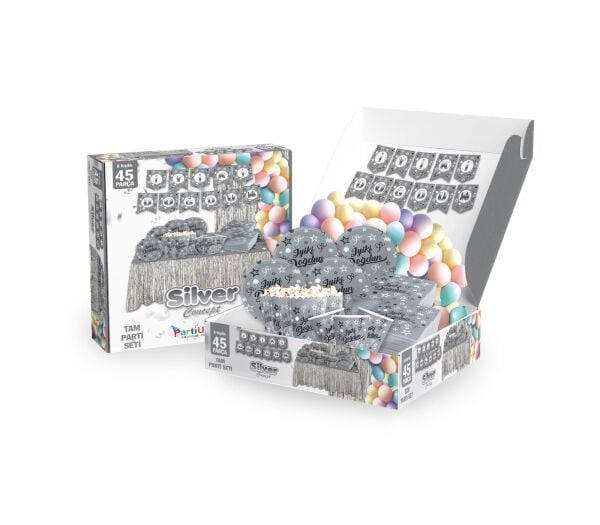 PARTİ SETİ 45 KİŞİLİK İYİKİ DOĞDUN GÜMÜŞ