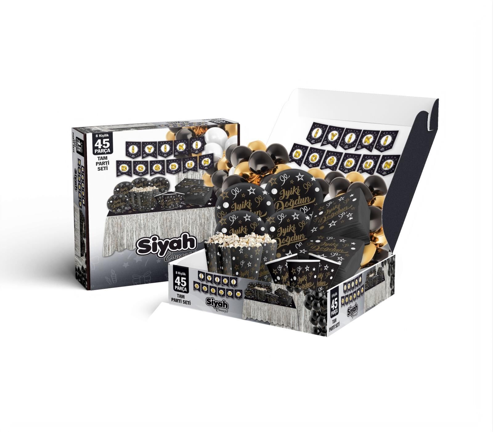 PARTİ SETİ 8 KİŞİLİK İYİKİ DOĞDUN SİYAH