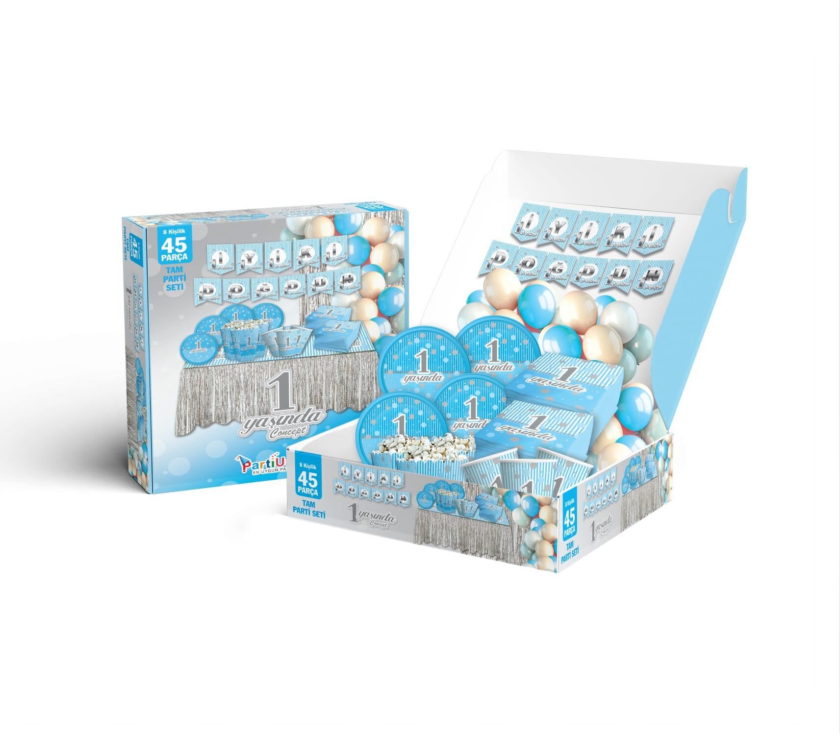 PARTİ SETİ 45 KİŞİLİK 1 YAŞ MAVİ