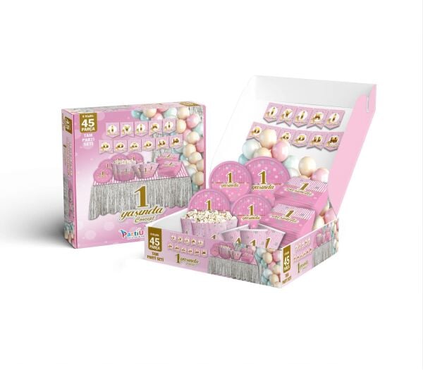 PARTİ SETİ 45 KİŞİLİK 1 YAŞ PEMBE