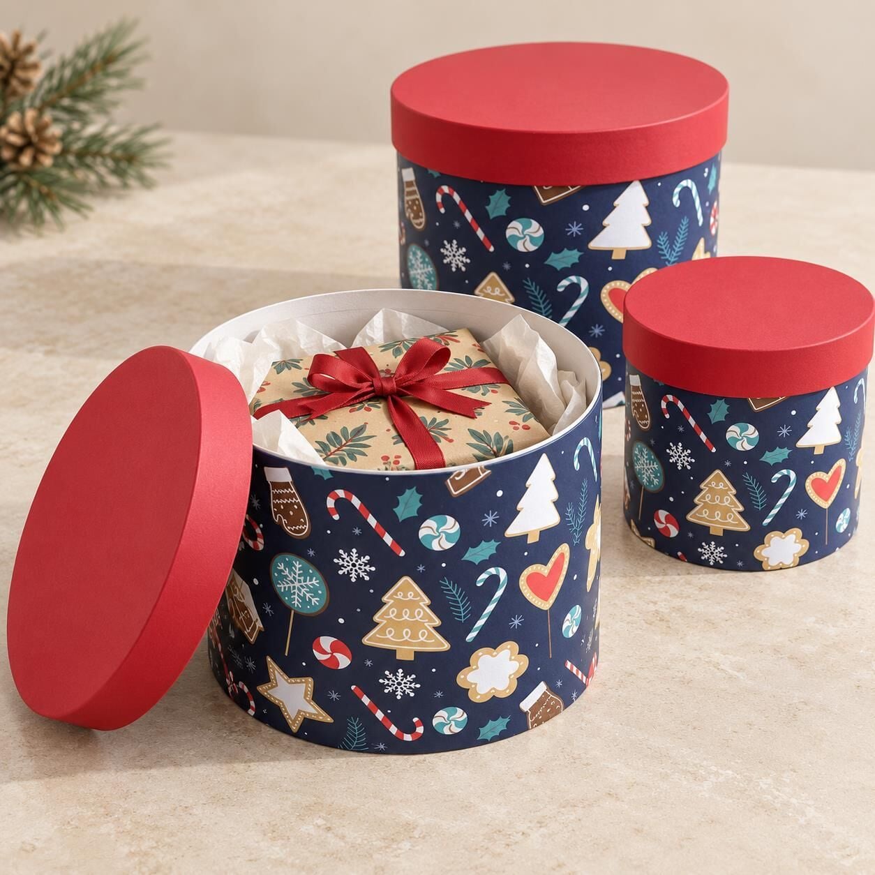 KUTU NOEL 3 LÜ SİLİNDİR 20X20H 17X17H 15X15H