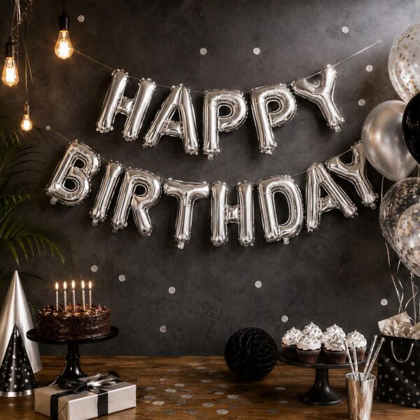 SET HAPPY BİRTDAY FOLYO BALON GÜMÜŞ