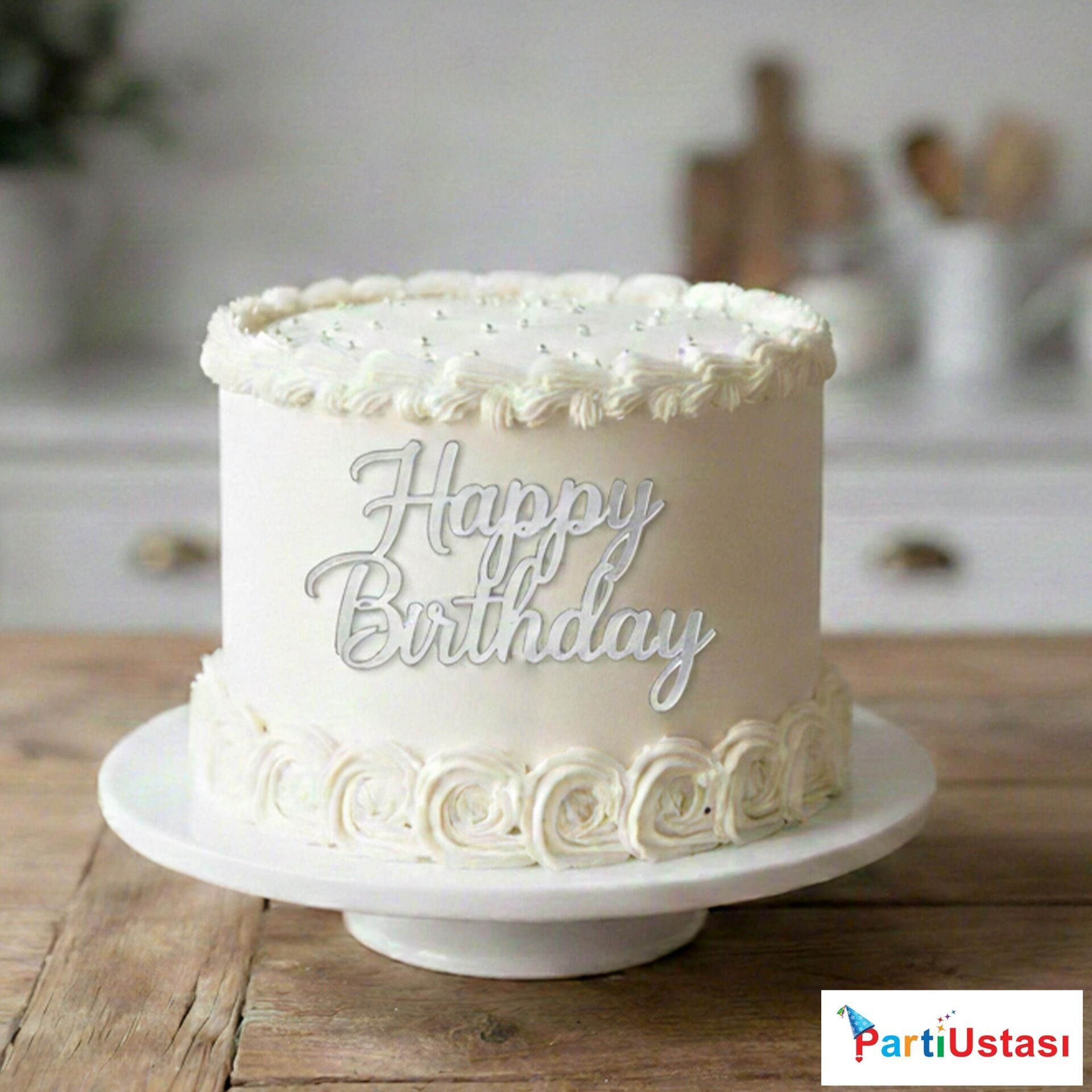 PASTA ÖNÜ YAZI PLEKSİ HAPPY KOREOGRAFİ GÜMÜŞ