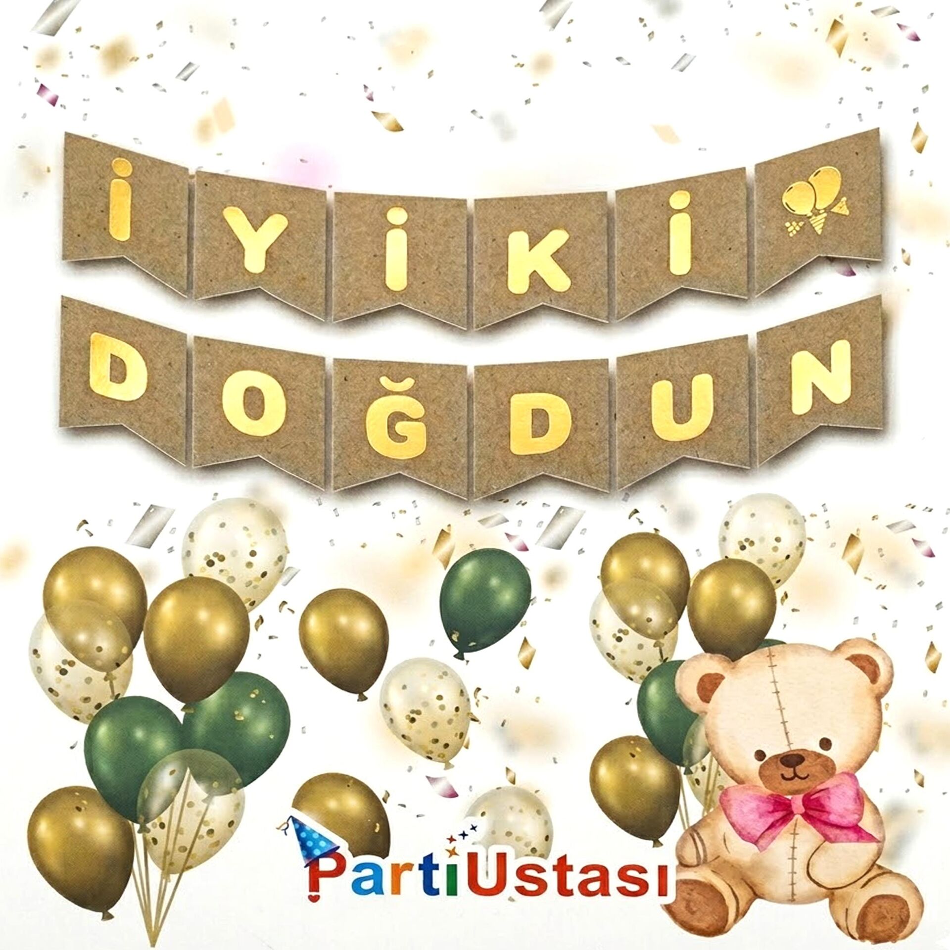 YAZI VARAKLI ZARF BANNER İYİKİ DOĞDUN KRAF GOLD