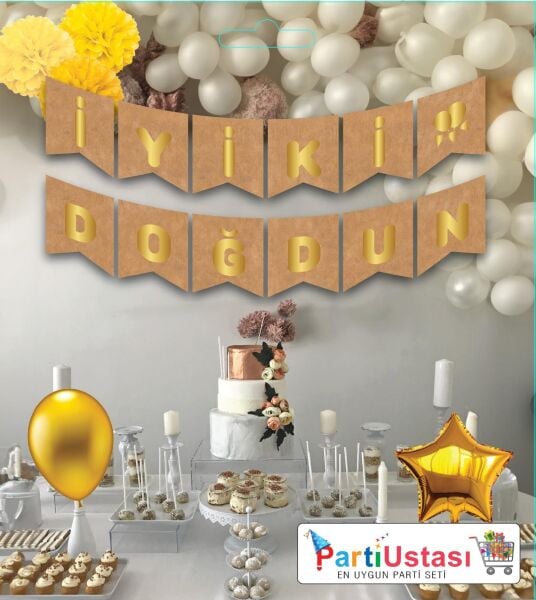 YAZI VARAKLI ZARF BANNER İYİKİ DOĞDUN KRAF GOLD