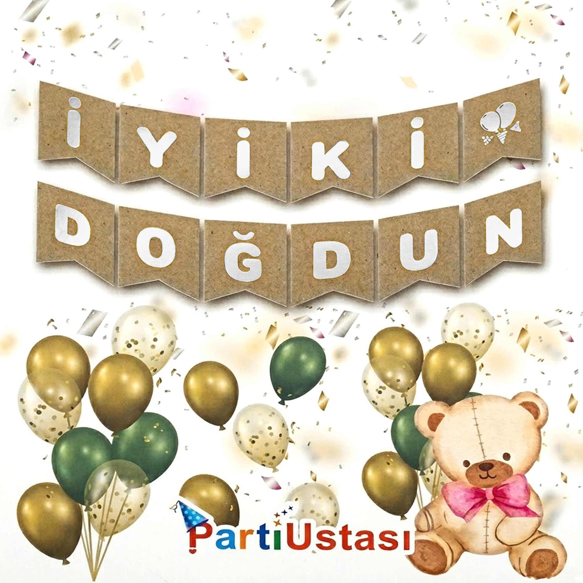 YAZI VARAKLI ZARF BANNER İYİKİ DOĞDUN KRAF GÜMÜŞ