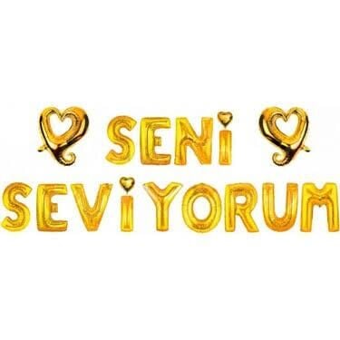 SET SENİ SEVİYORUM KALPLİ FOLYO BALON GOLD