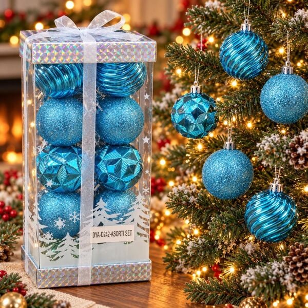 LÜX ASORTİ NOEL TOP 5 CM MAVİ 20 Lİ (1 KOLİ 90 PK)
