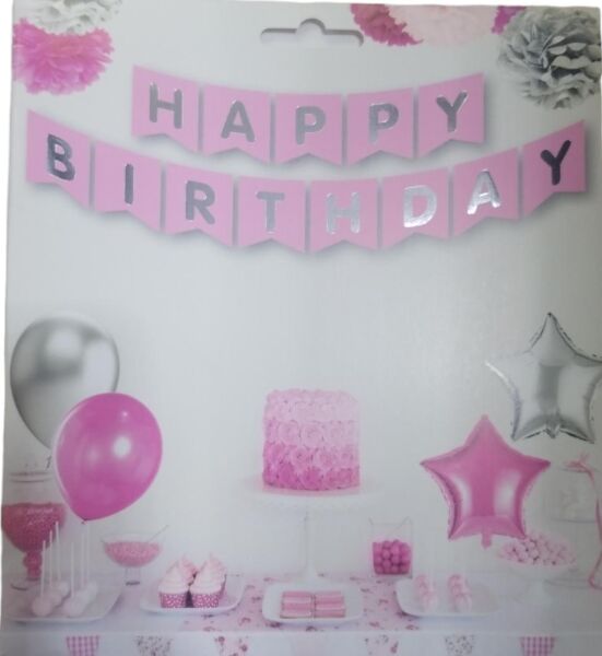 YAZI VARAKLI ZARF BANNER HAPPY PEMBE GÜMÜŞ