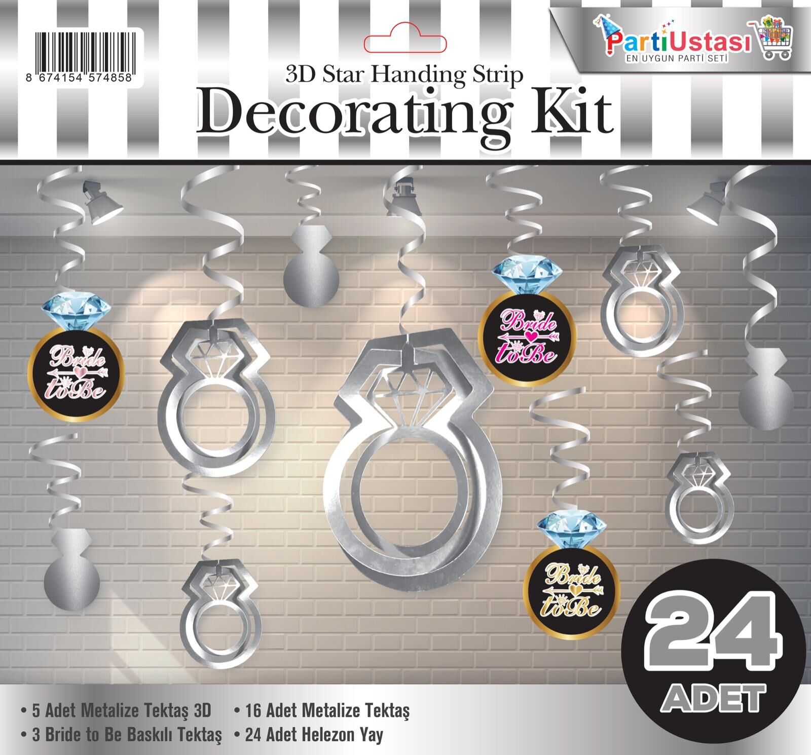 3D TAVAN SÜS 24 LÜ YÜZÜK GÜMÜŞ