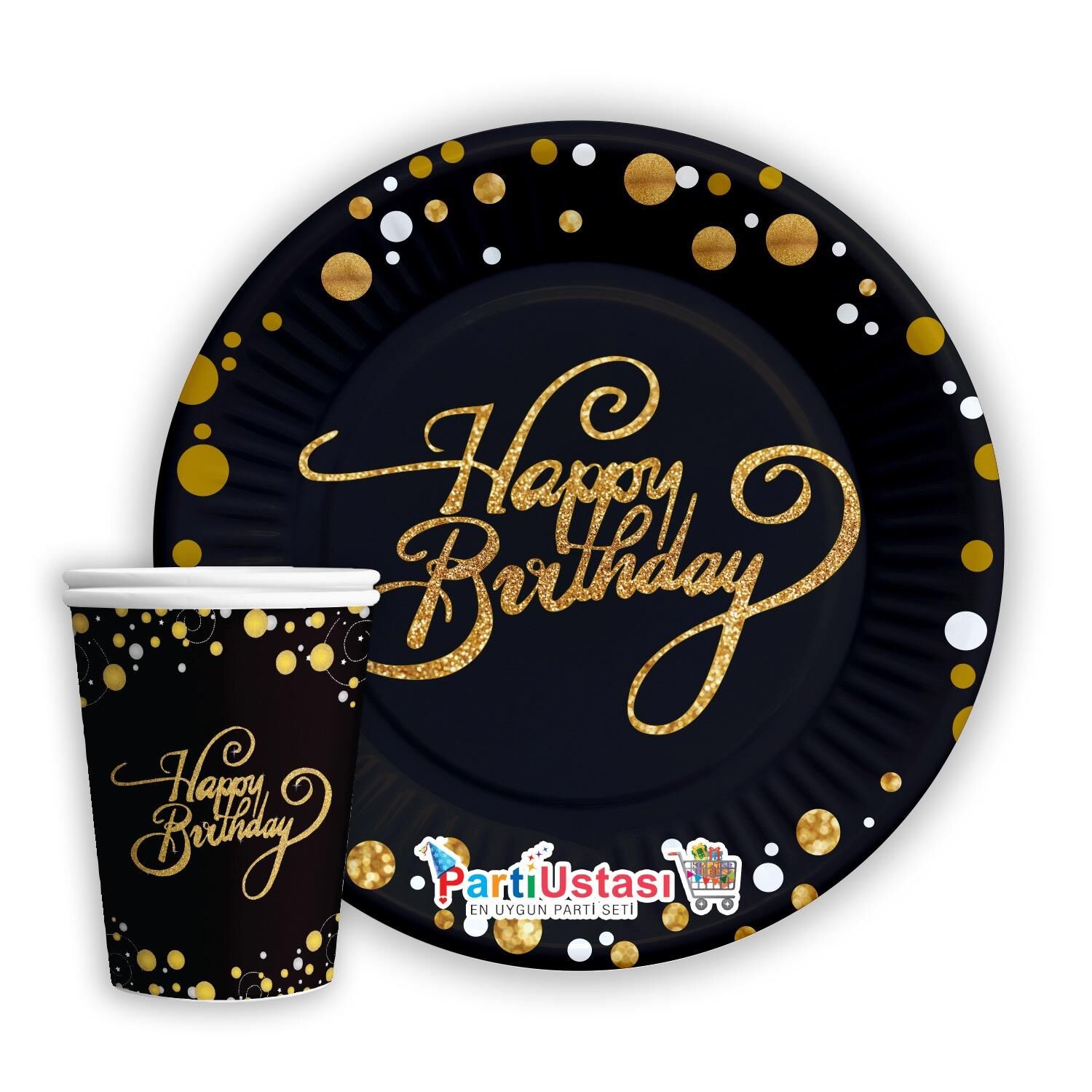 TABAK BARDAK HAPPY BİRİDAY SİYAH