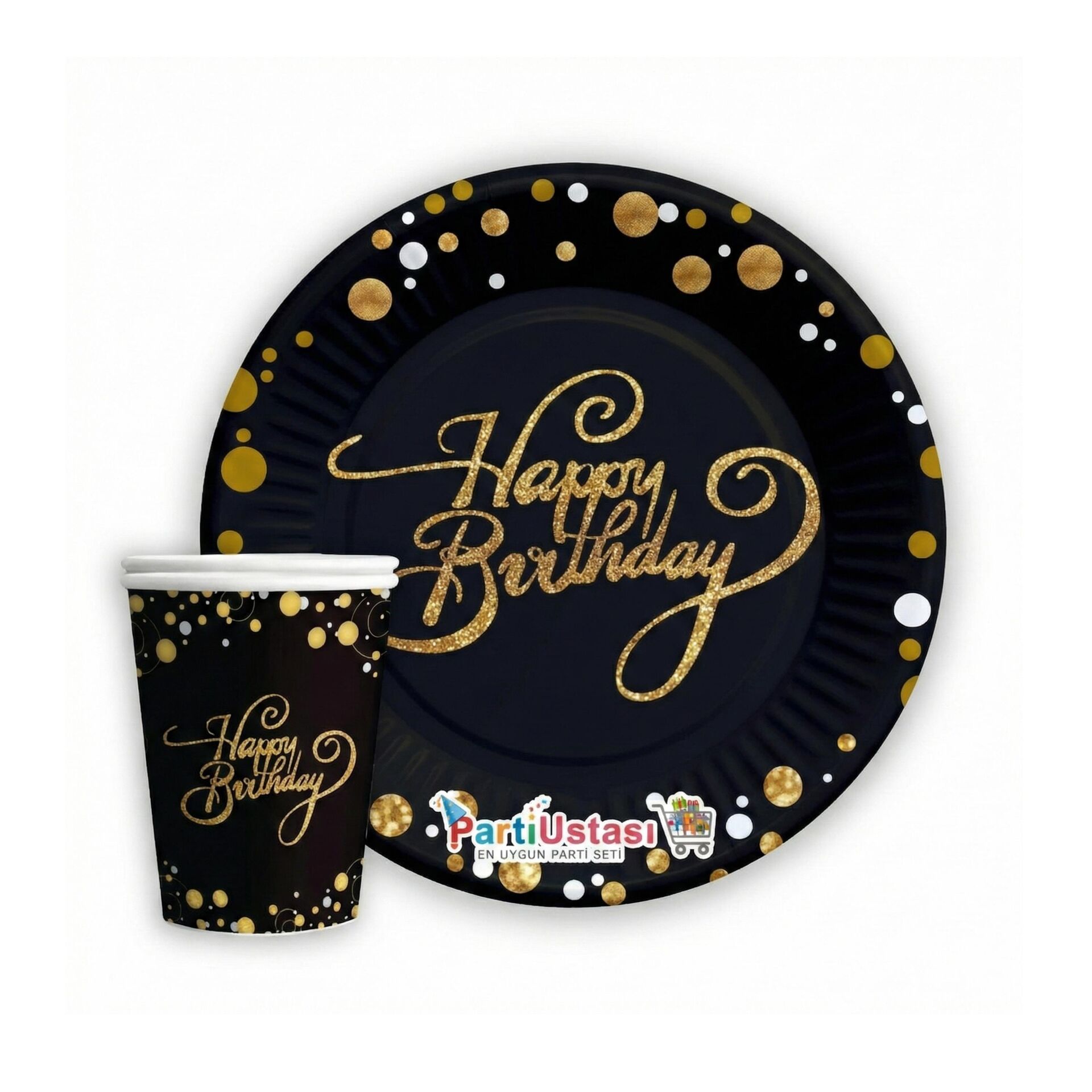 TABAK BARDAK HAPPY BİRİDAY SİYAH