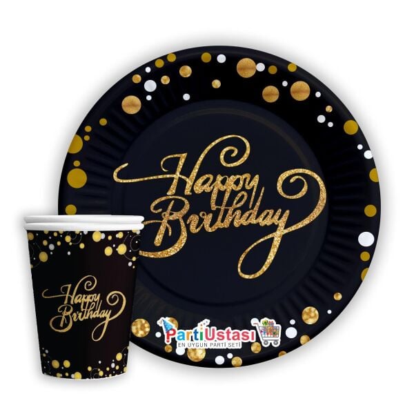 TABAK BARDAK HAPPY BİRİDAY SİYAH