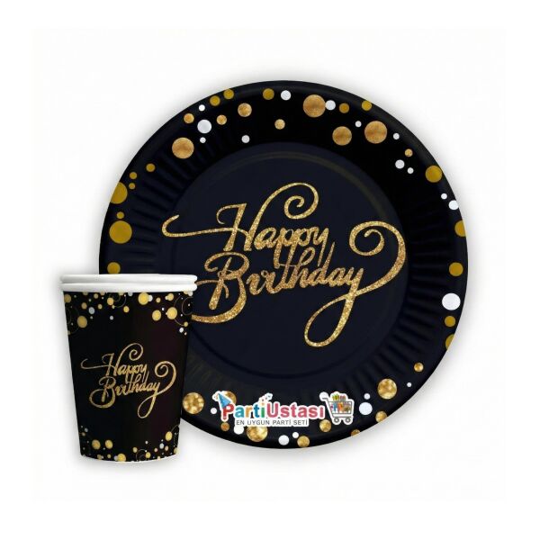 TABAK BARDAK HAPPY BİRİDAY SİYAH