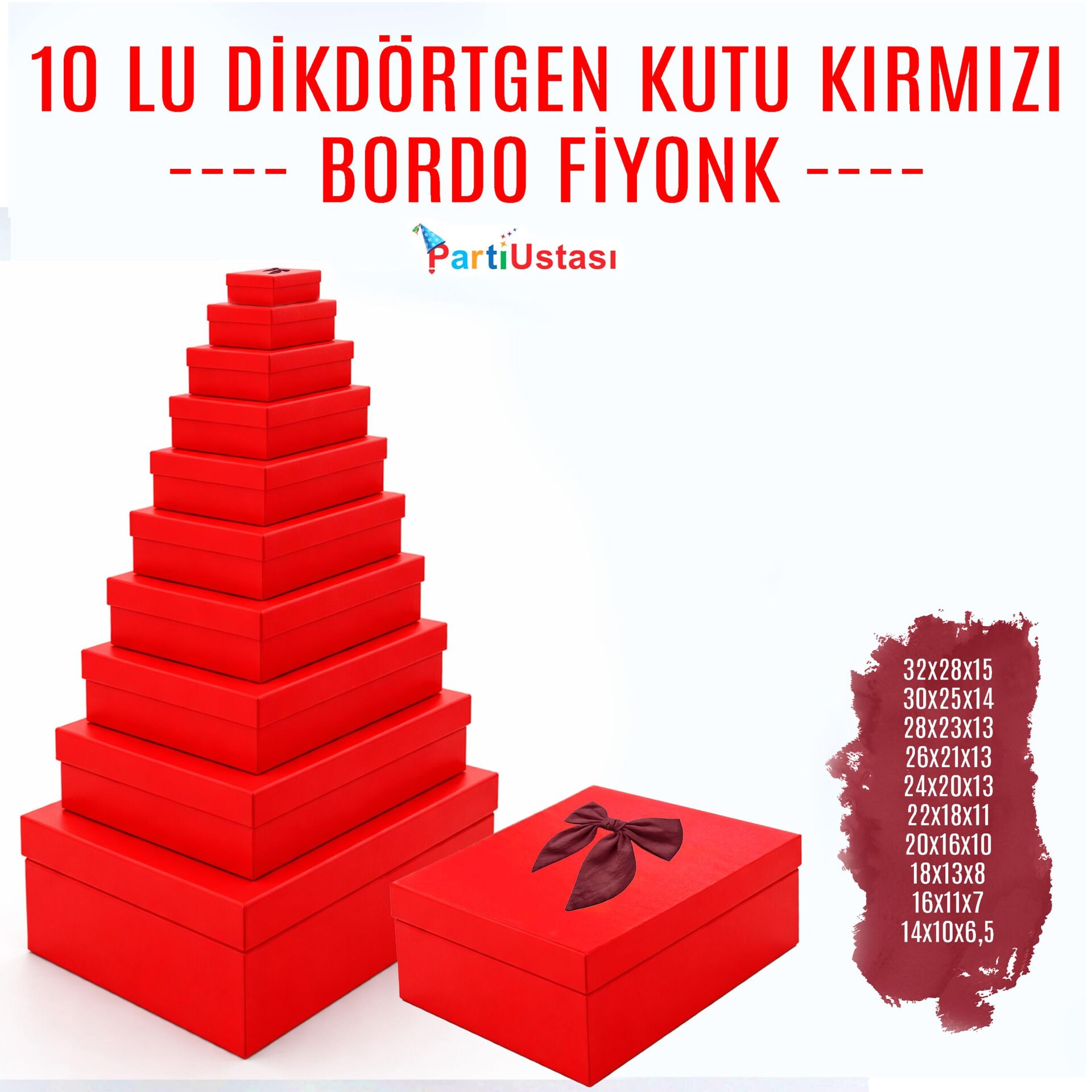 KUTU 10 LU DİKDÖRTGEN KIRMIZI / BORDO KURDELELİ