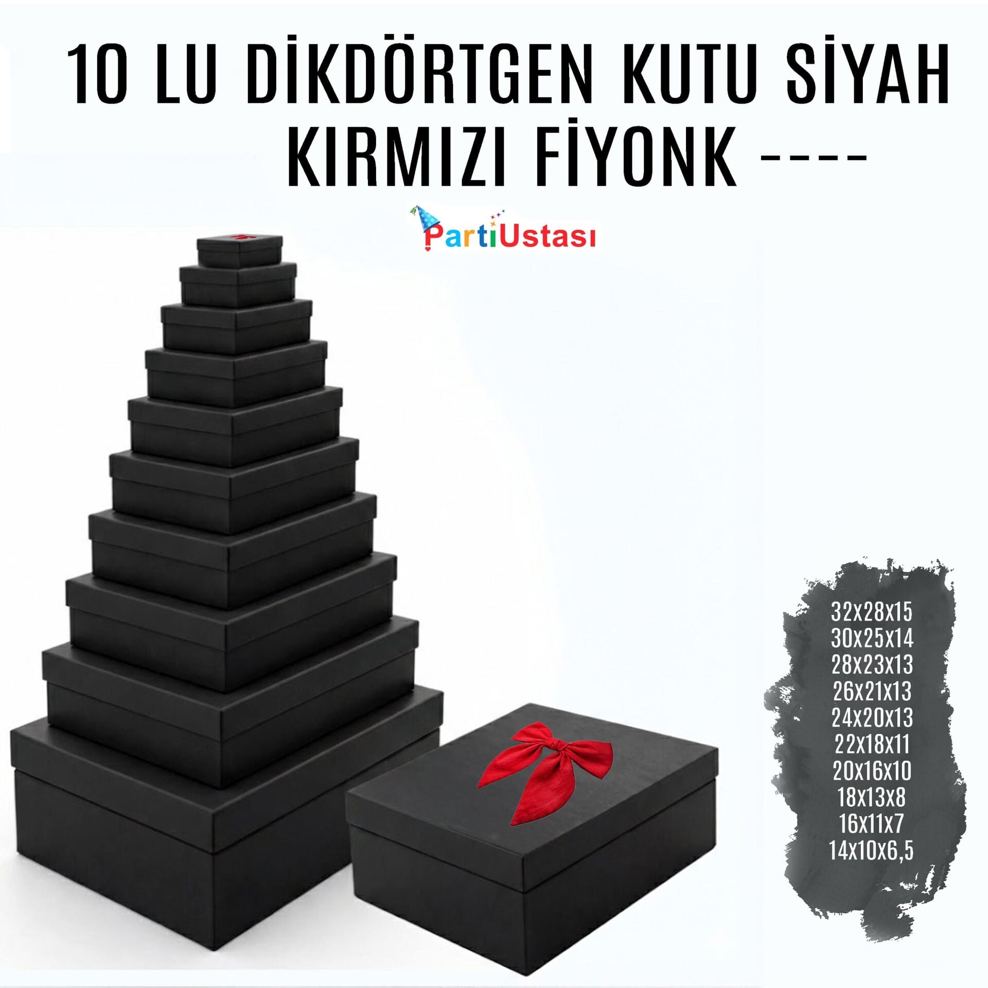 KUTU 10 LU DİKDÖRTGEN SİYAH / KIRMIZI KURDELELİ