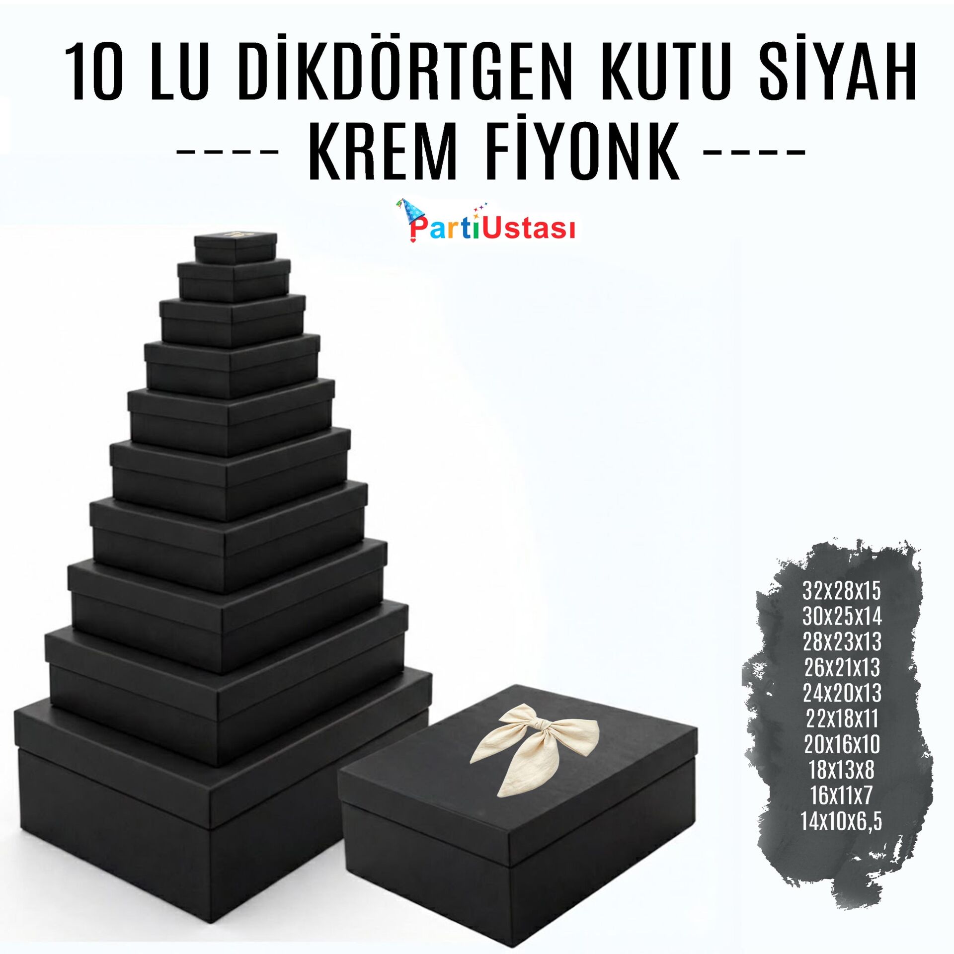 KUTU 10 LU DİKDÖRTGEN SİYAH / KREM KURDELELİ