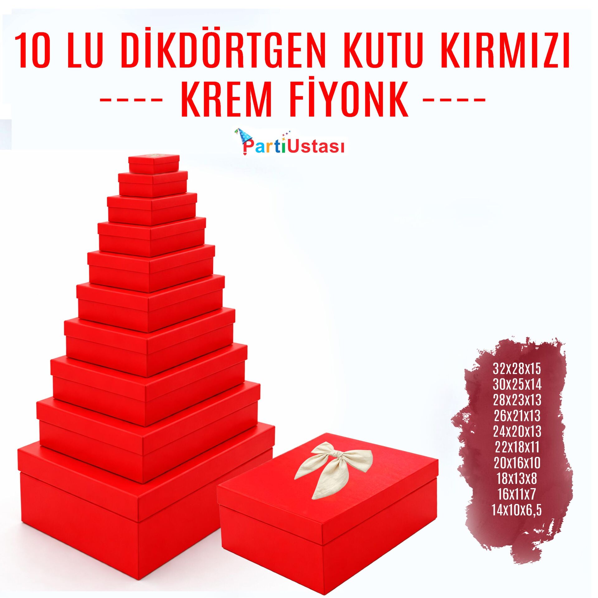 KUTU 10 LU DİKDÖRTGEN KIRMIZI / KREM KURDELELİ