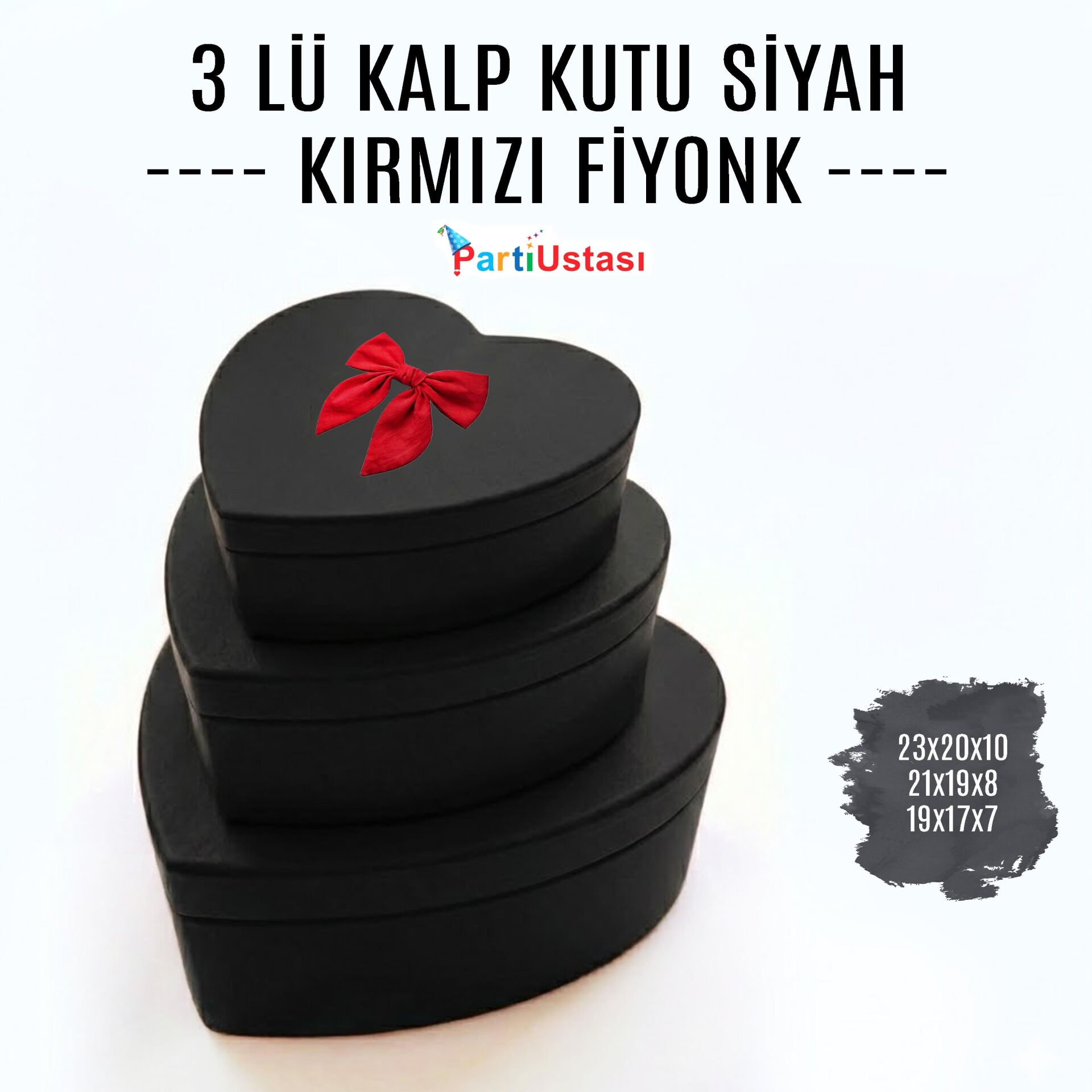 KUTU 3 LÜ KALP SİYAH / KIRMIZI KURDELELİ