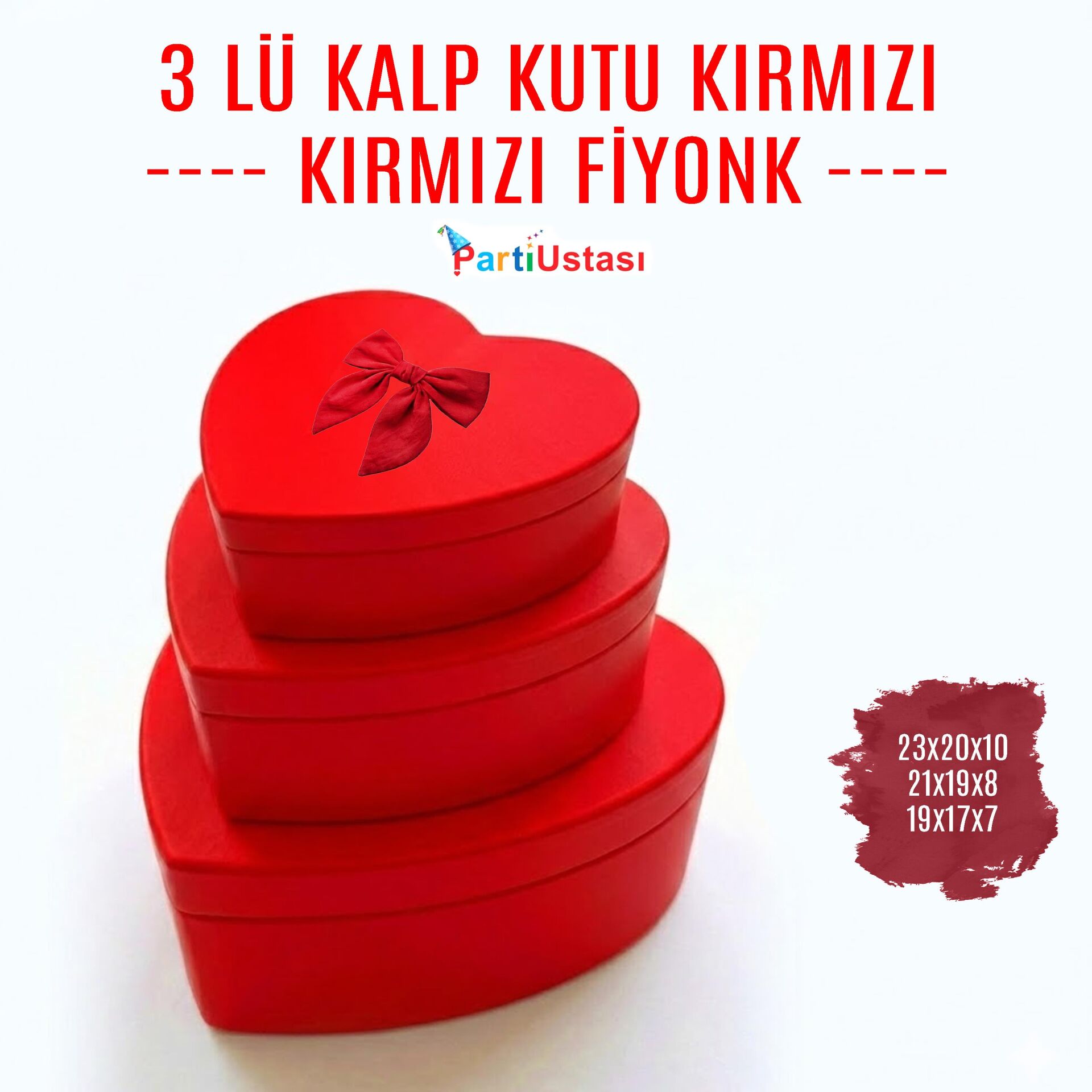 KUTU 3 LÜ KALP KIRMIZI / KIRMIZI KURDELELİ