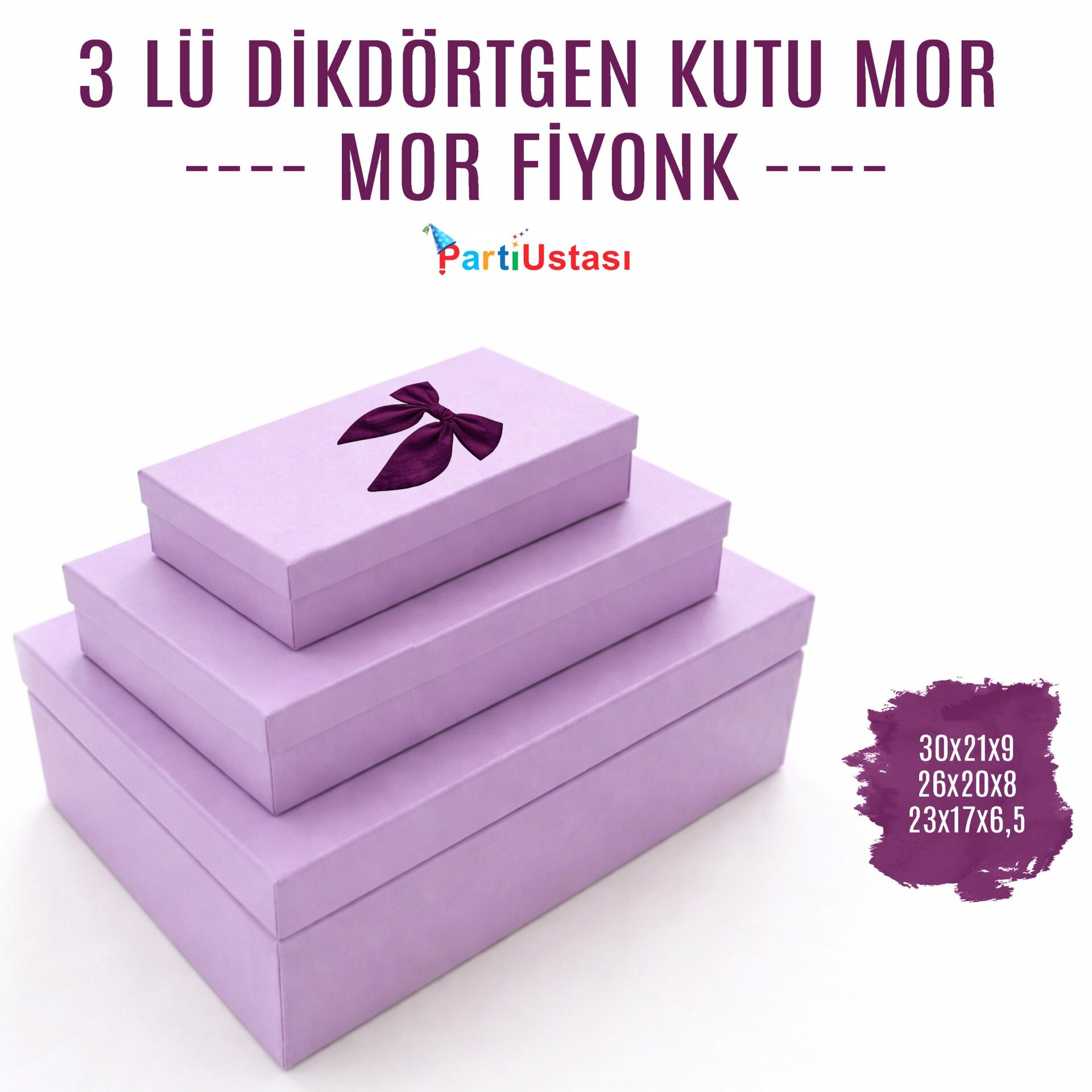 KUTU 3 LÜ DİKDÖRTGEN MOR / MOR KURDELELİ