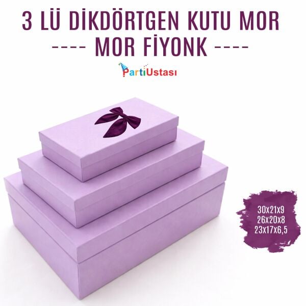 KUTU 3 LÜ DİKDÖRTGEN MOR / MOR KURDELELİ