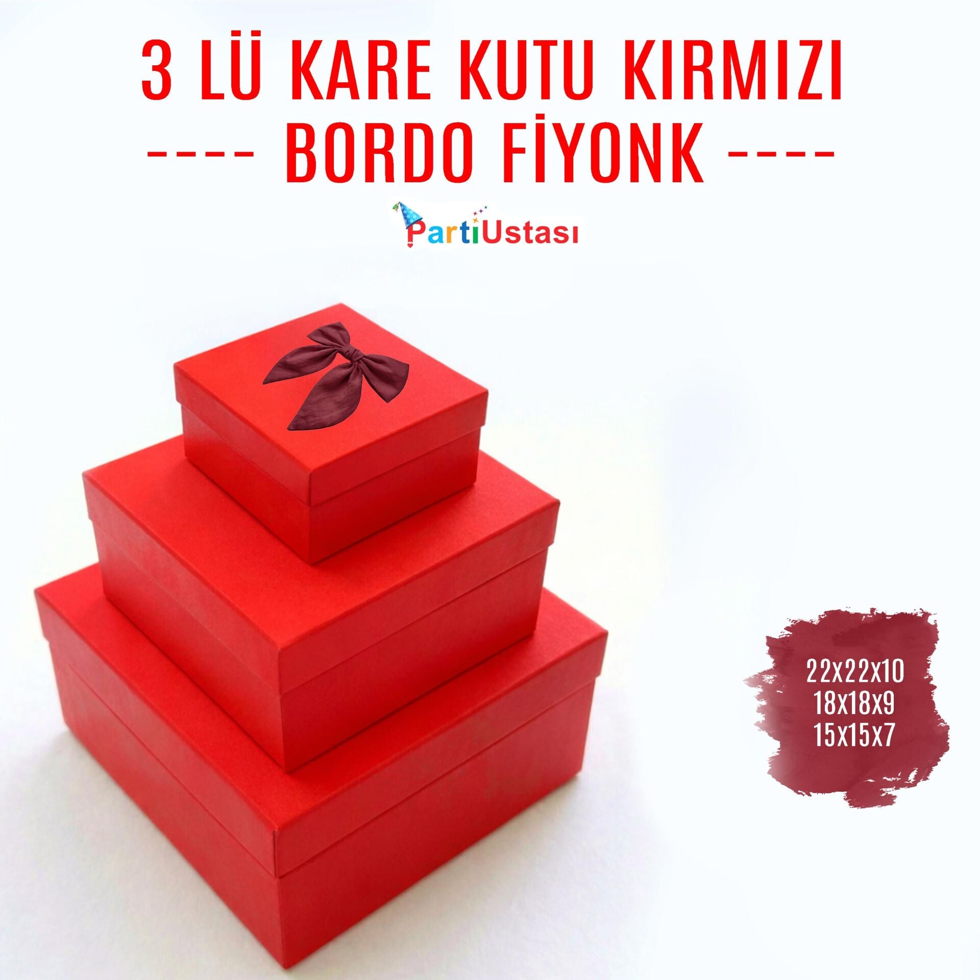KUTU 3 LÜ KARE KIRMIZI / BORDO KURDELELİ