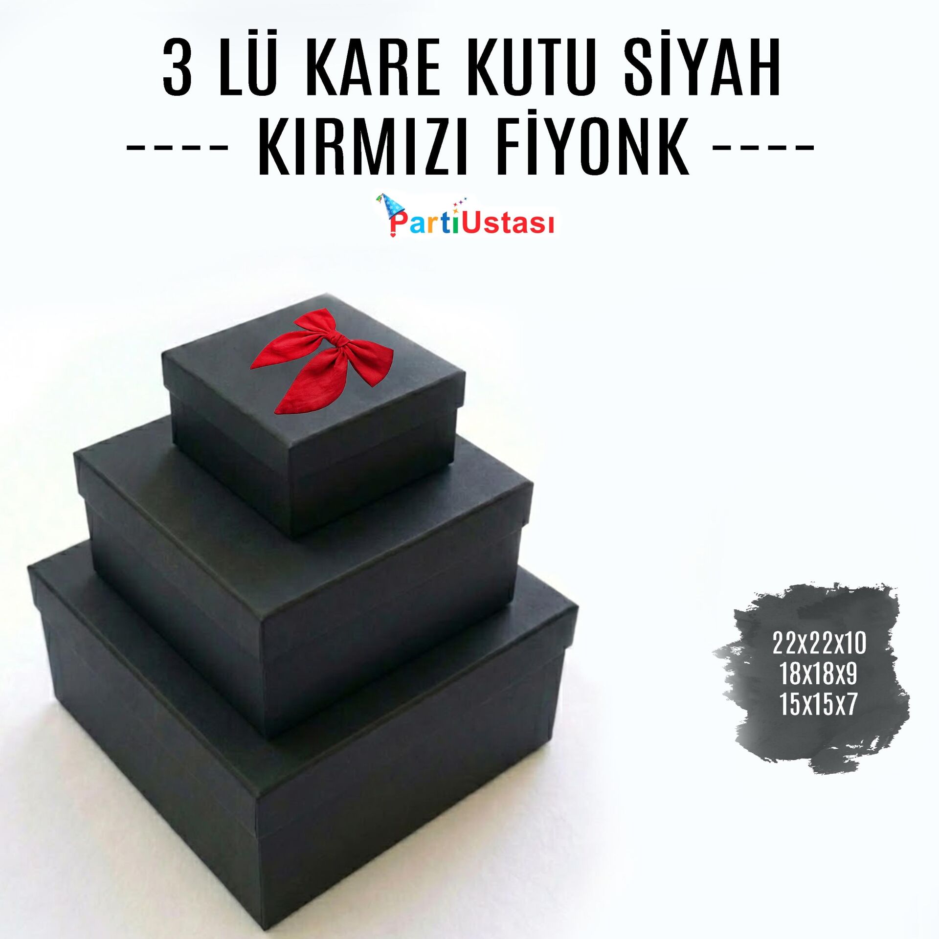 KUTU 3 LÜ KARE SİYAH / KIRMIZI KURDELELİ