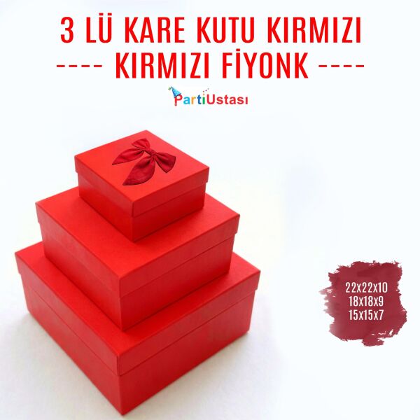 KUTU 3 LÜ KARE KIRMIZI / KIRMIZI KURDELELİ