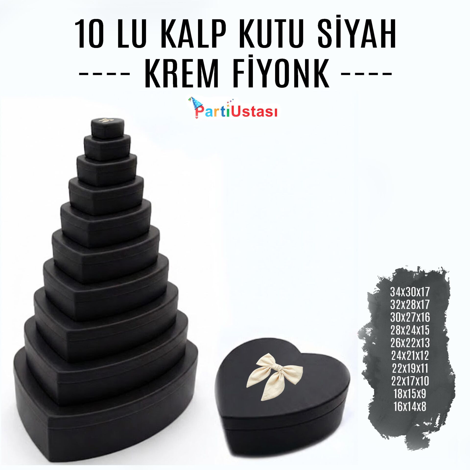 KUTU 10 LU KALP SİYAH / KREM KURDELELİ