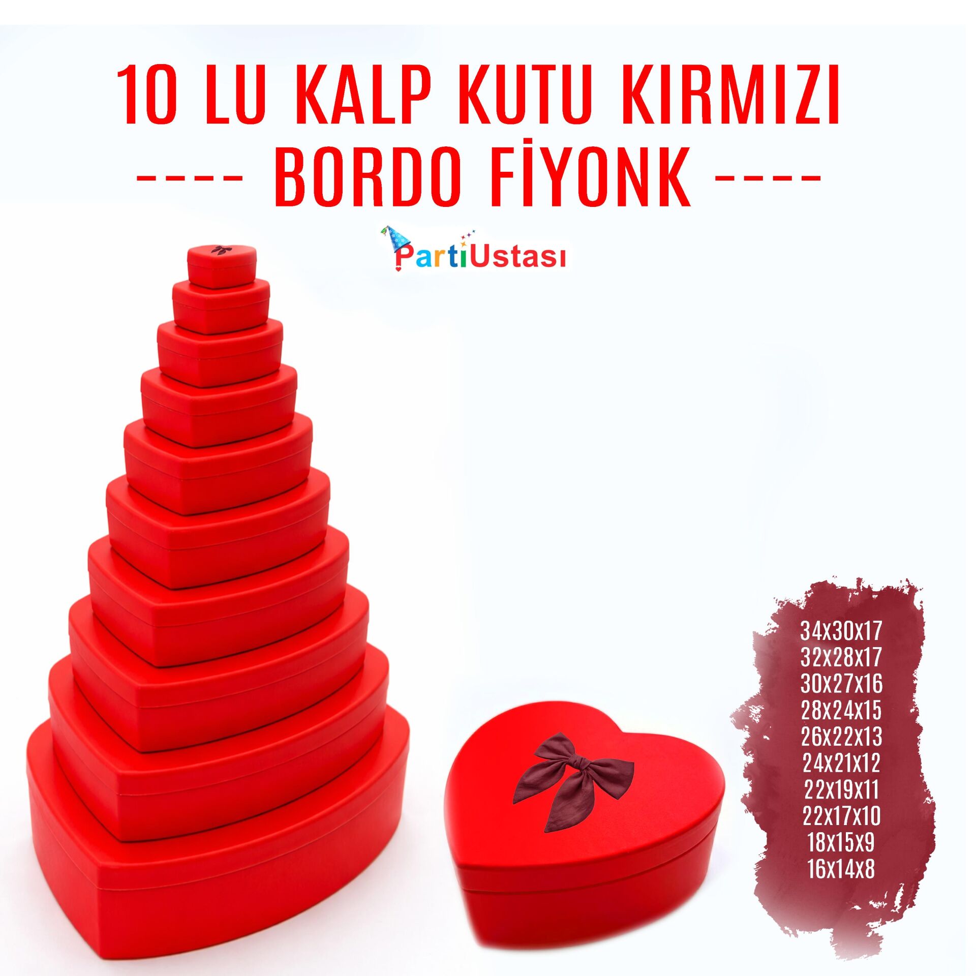 KUTU 10 LU KALP KIRMIZI / BORDO KURDELELİ