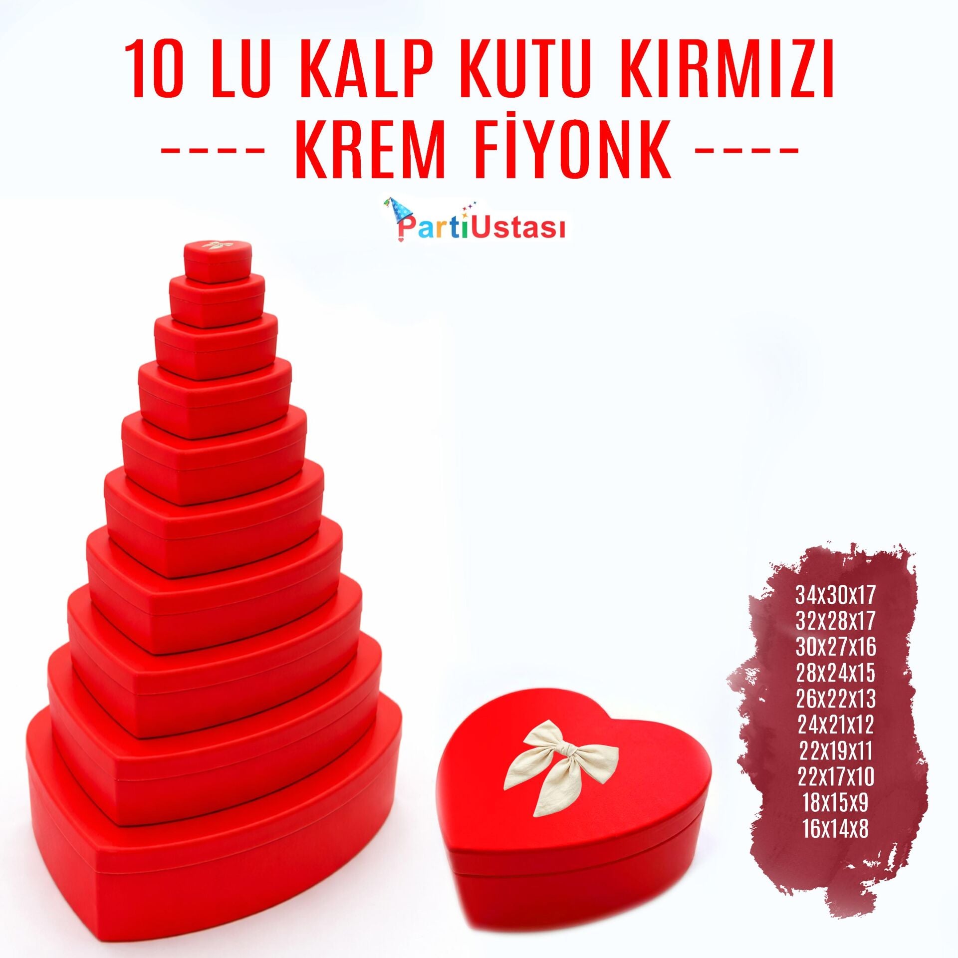 KUTU 10 LU KALP KIRMIZI / KREM KURDELELİ