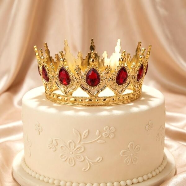 PLS TAÇ  TAM TUR TAŞLI GOLD KIRMIZI